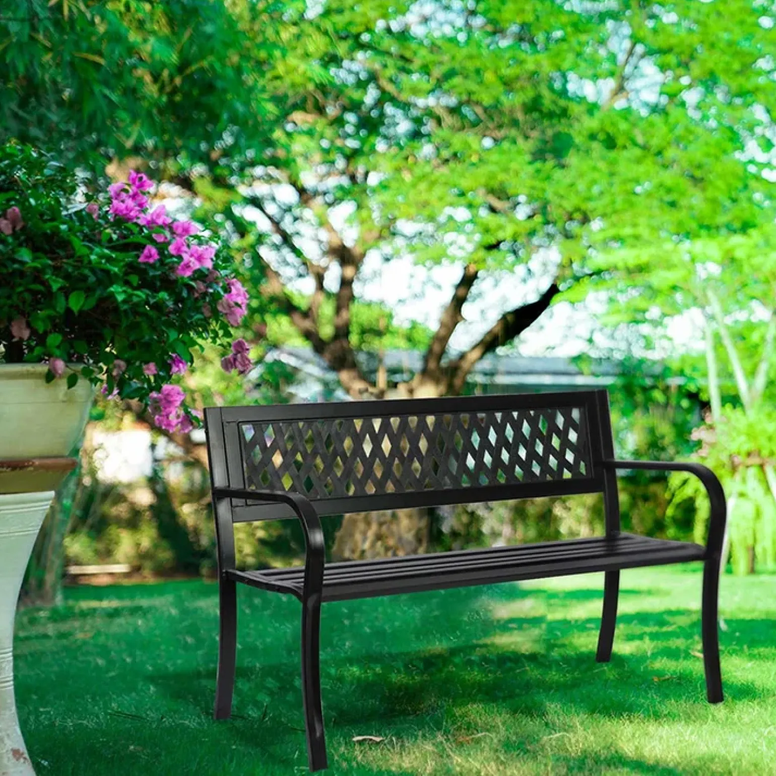 Panchina con schienale da giardino metallo nero Sitdown