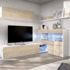 Parete attrezzata componibile 260x175h cm rovere bianco lucido Emily