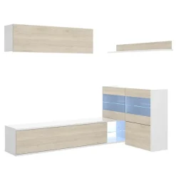 Parete attrezzata componibile 260x175h cm rovere bianco lucido Emily