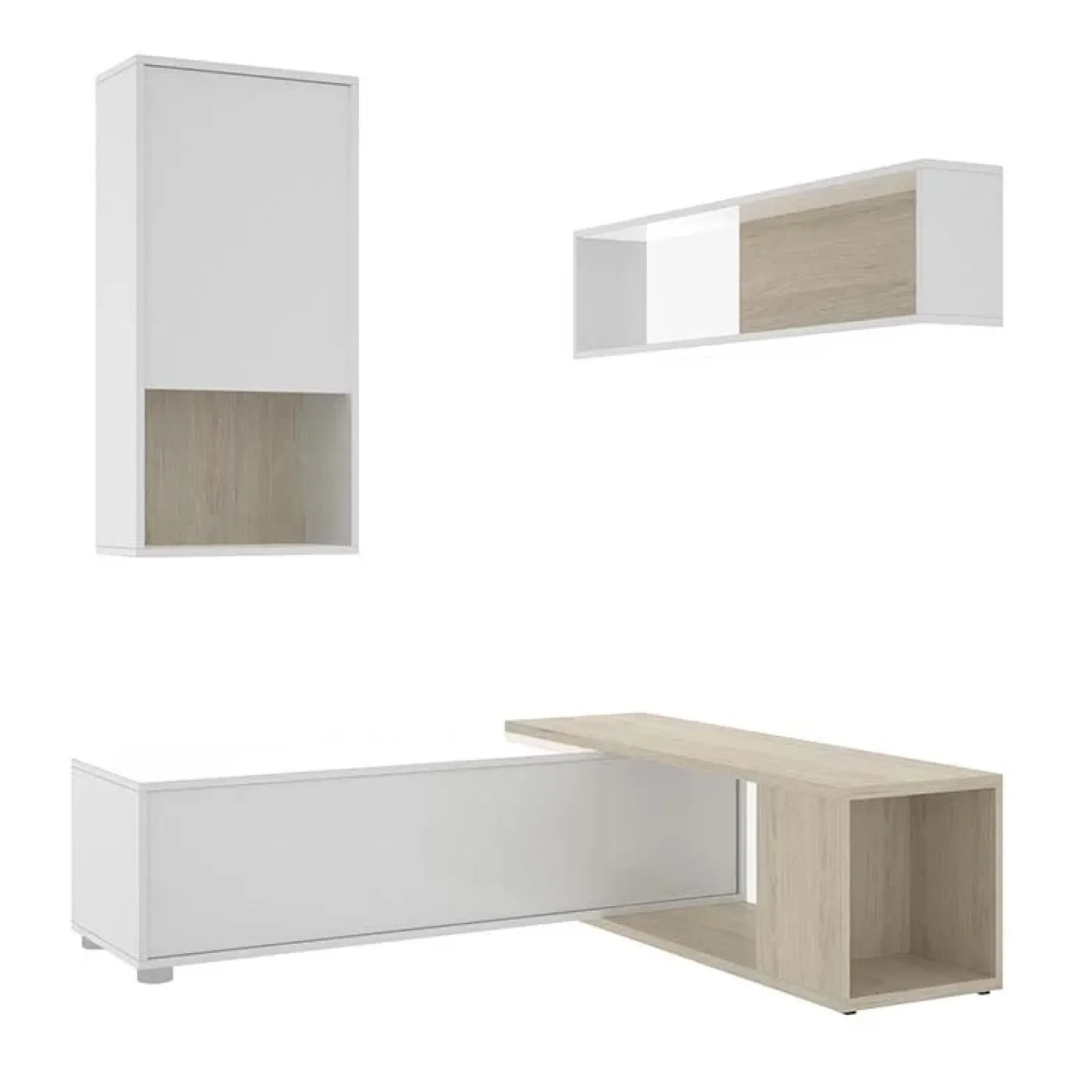 Parete attrezzata componibile 260x190h cm rovere bianco lucido Flip