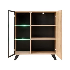 Parete attrezzata con biocamino 340x192h cm noce con stampa nera Mendes