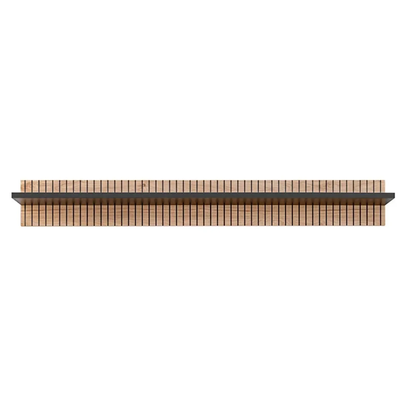 Parete attrezzata con biocamino 340x192h cm noce con stampa nera Mendes