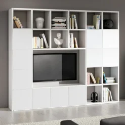 Parete attrezzata libreria 261x218h cm componibile moderna bianco frassinato Kubic 10