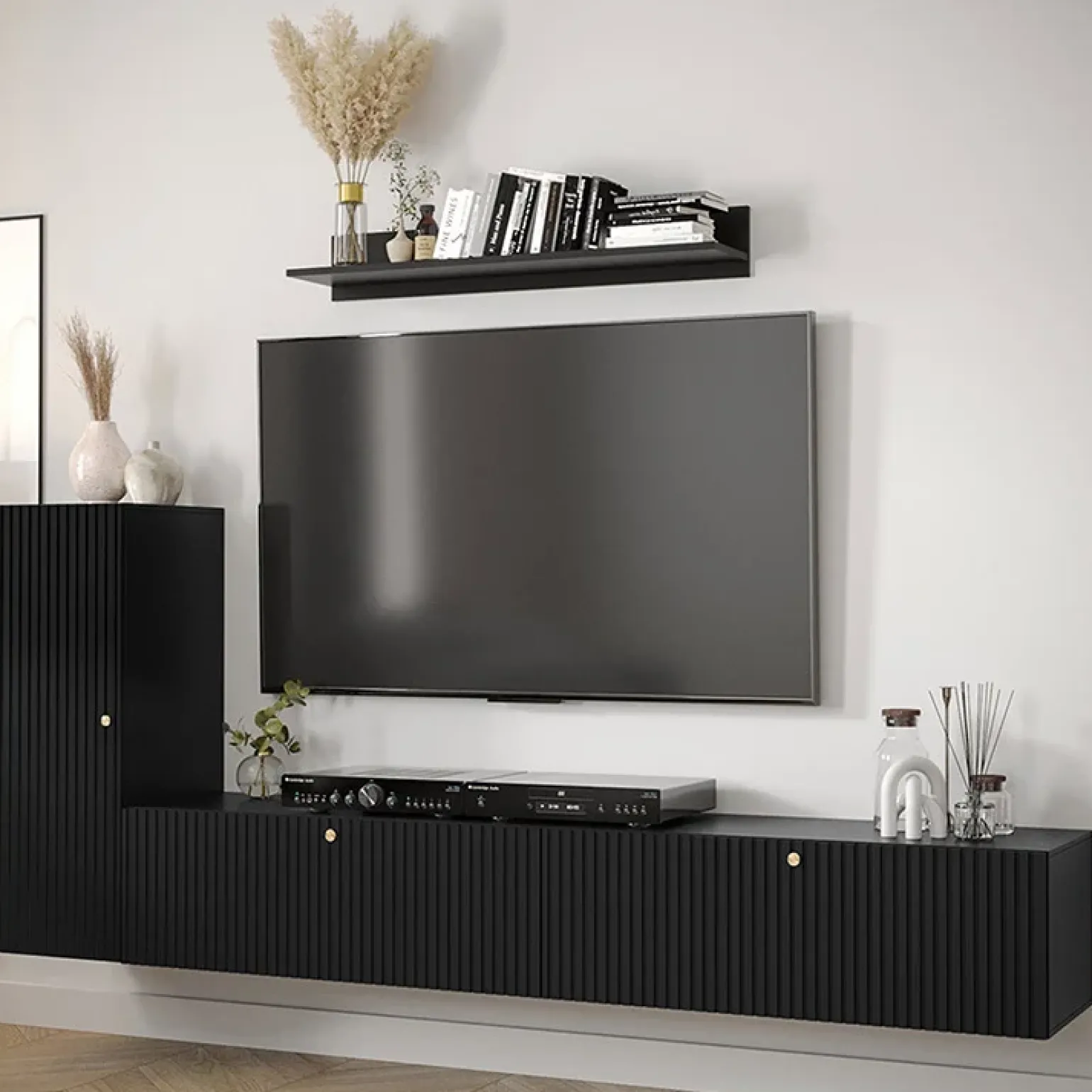 Parete attrezzata sospesa 134x175h cm moderna nero Kiruna