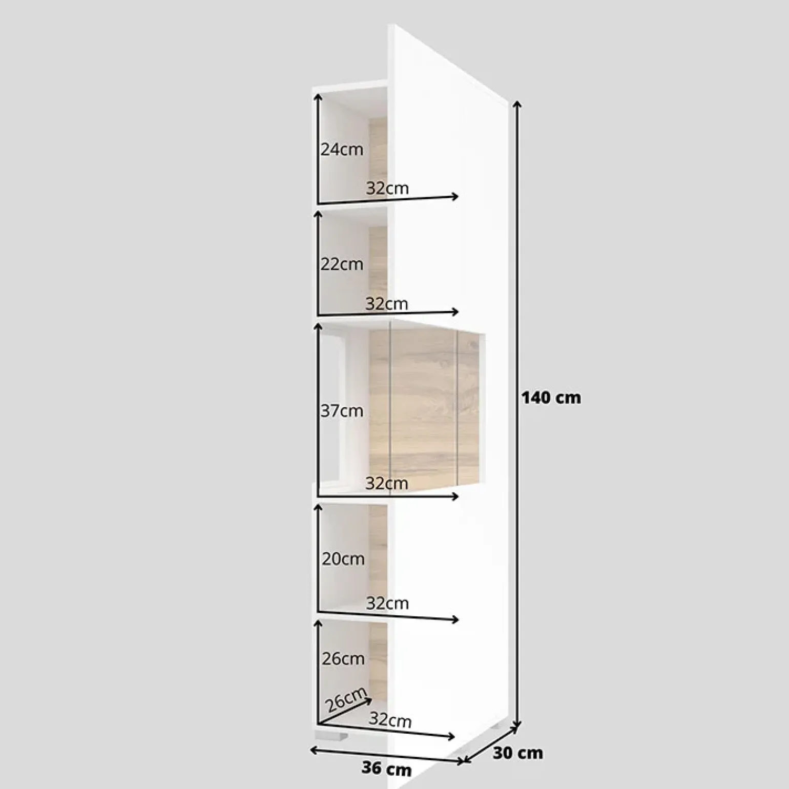 Parete attrezzata sospesa 226x140h cm bianco rovere Fusion 1
