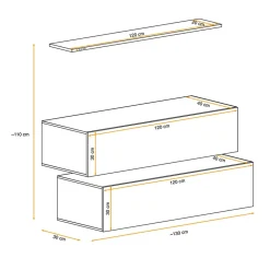 Parete attrezzata sospesa 130x110h cm bianco opaco lucido Geo 19