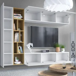 Parete attrezzata sospesa 224x160h cm moderna bianco rovere Artemisia