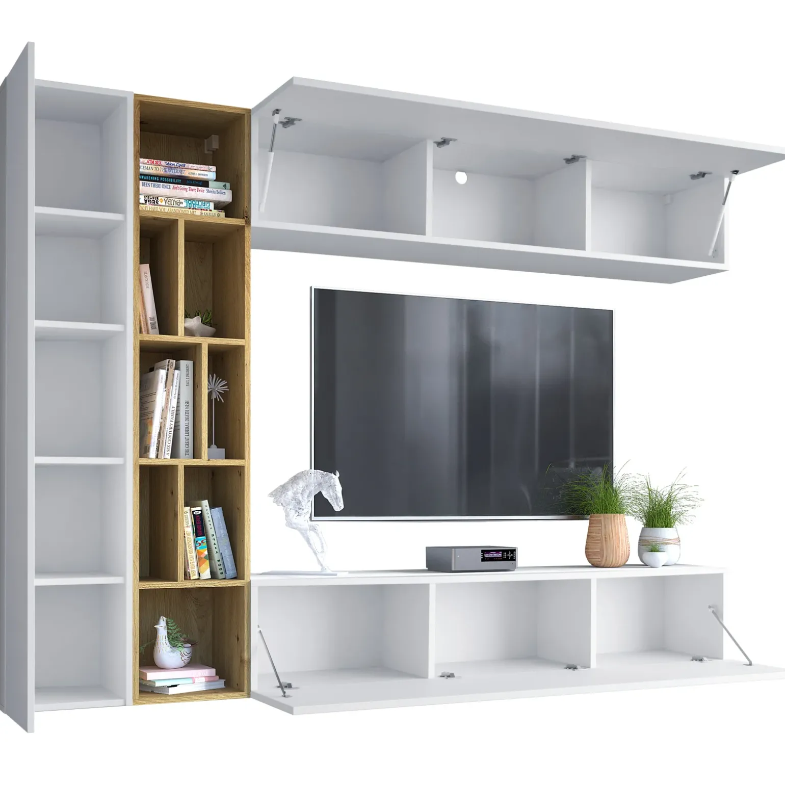 Parete attrezzata sospesa 224x160h cm moderna bianco rovere Artemisia