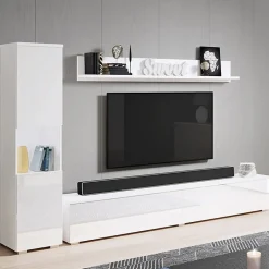 Parete attrezzata sospesa 210x130h cm bianco lucido Lamia
