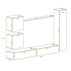 Parete attrezzata sospesa 280x180h cm moderna bianco e nero lucido Geo 07