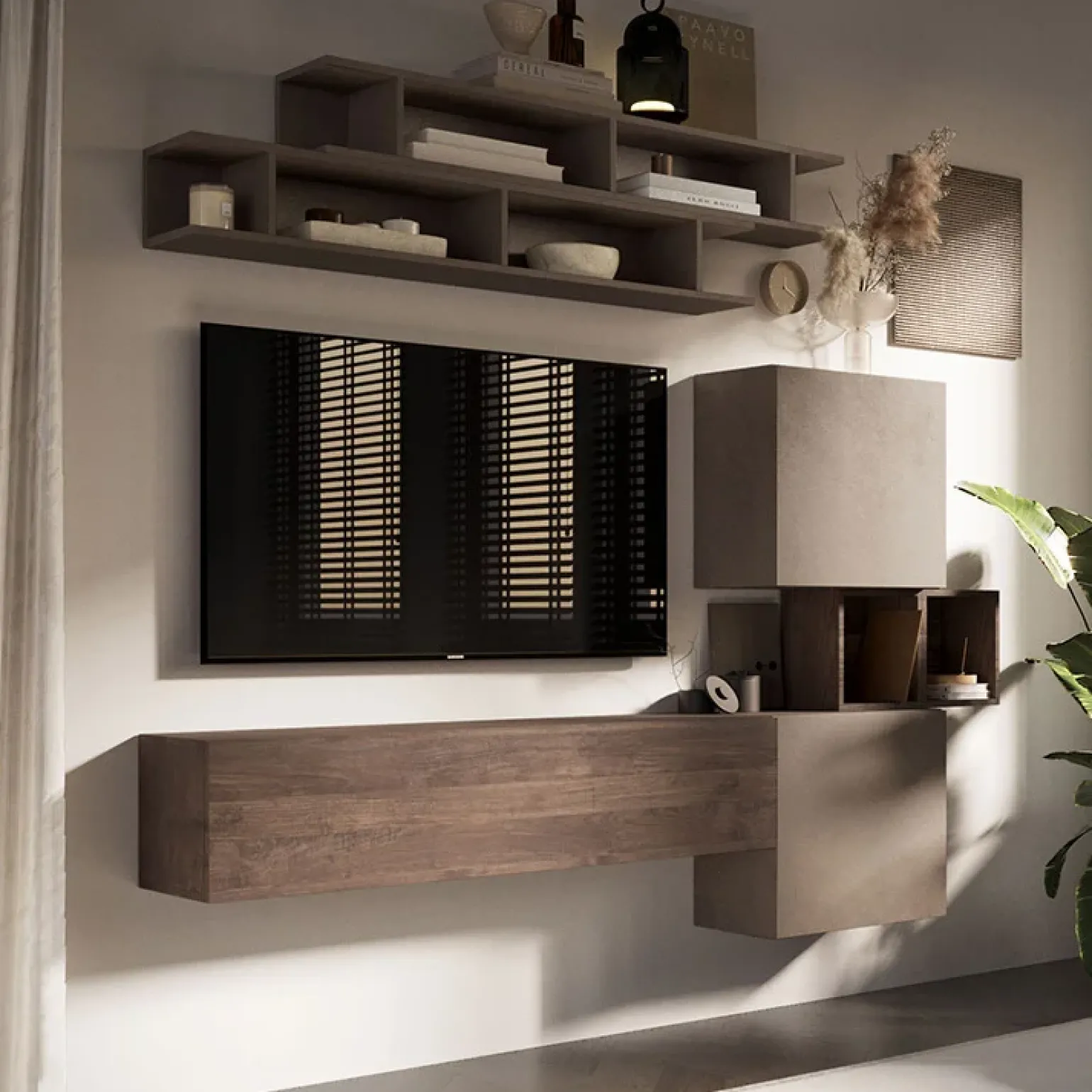 Parete attrezzata sospesa 193x190h cm rovere marrone bronzo Sunset 3