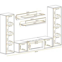 Parete attrezzata sospesa 260x170h cm con biocamino e vetrine nero M Gihome®