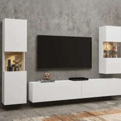 Parete attrezzata sospesa 226x140h cm bianco rovere Fusion 2