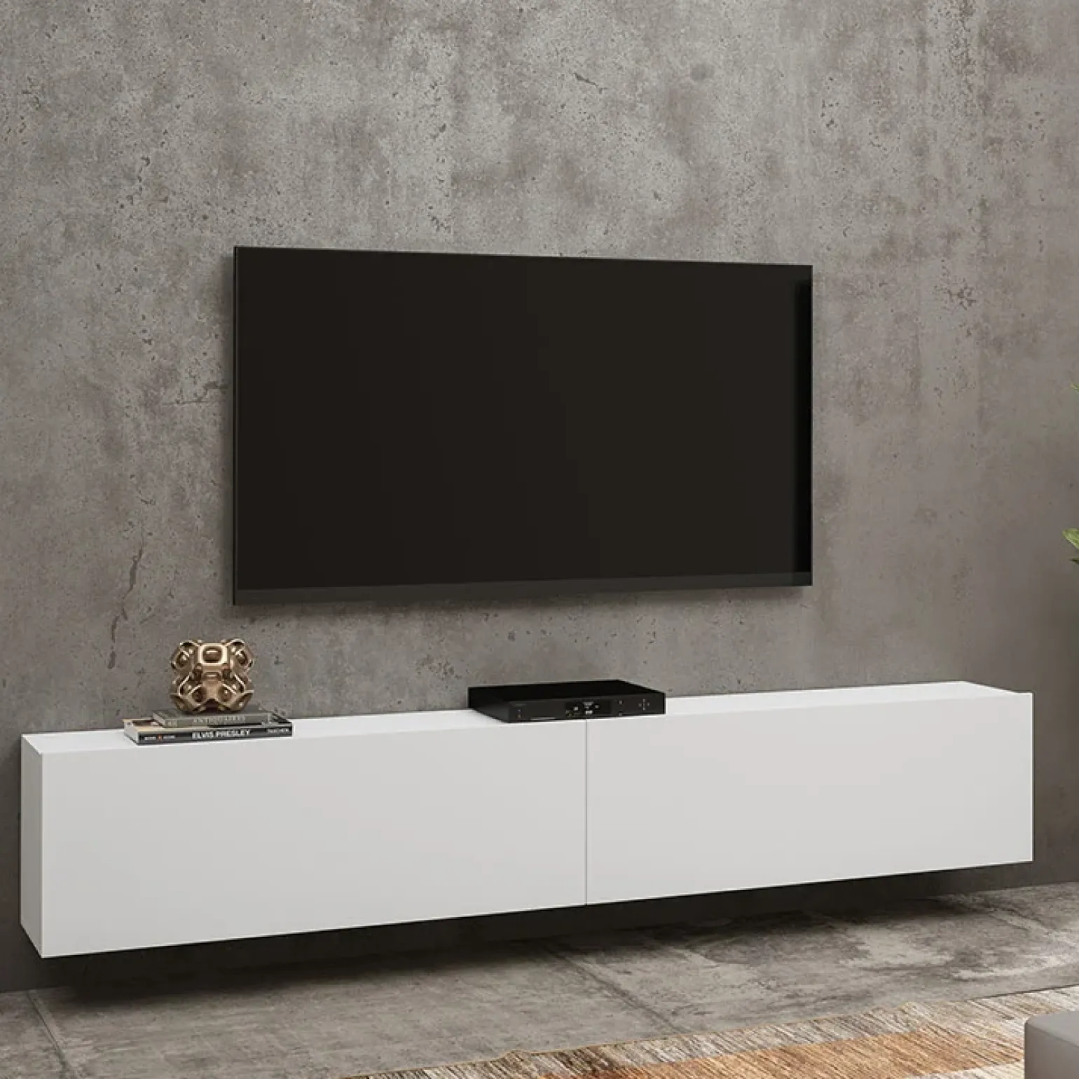 Parete attrezzata sospesa 226x140h cm bianco rovere Fusion 2