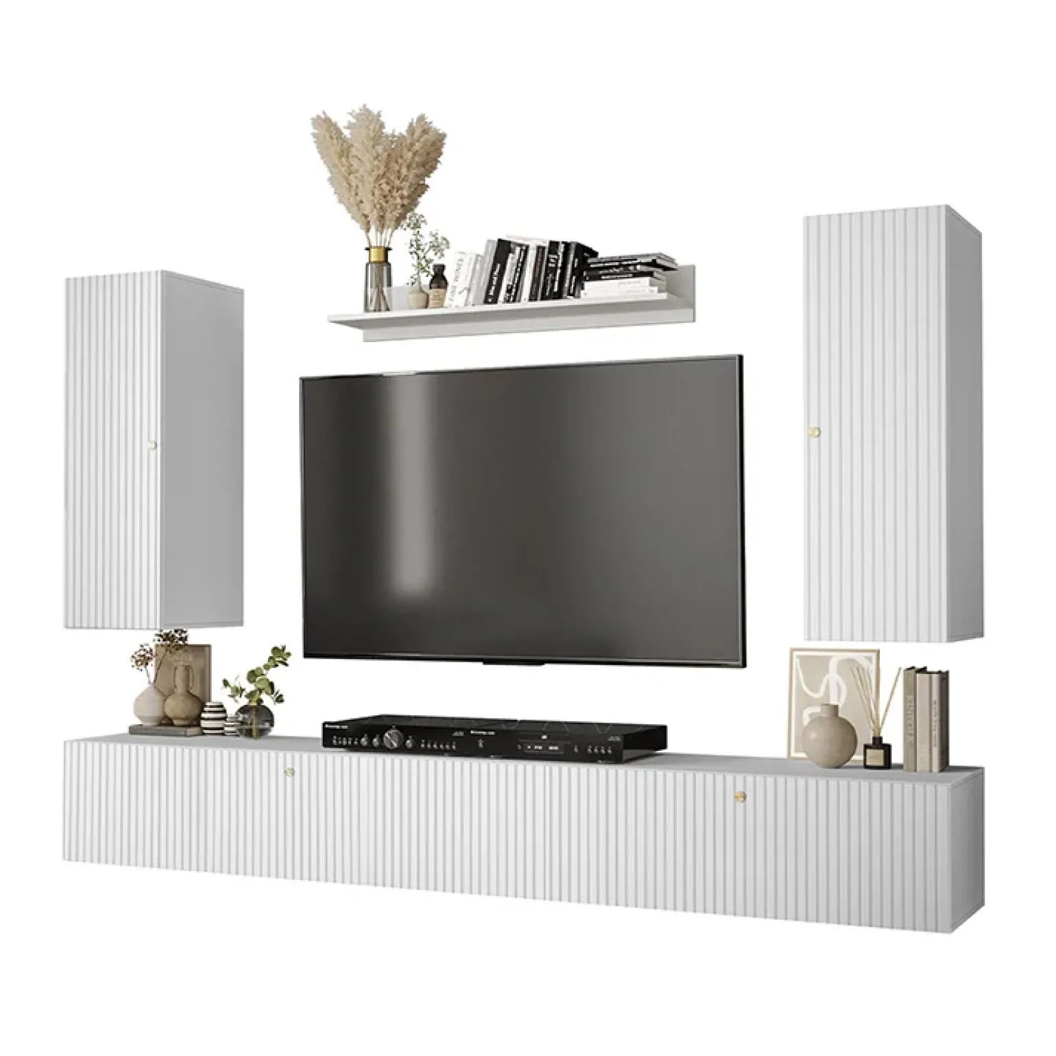 Parete attrezzata sospesa 250x165h cm bianco Kiruna 3