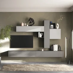 Parete attrezzata sospesa 276x210h cm moderna grigio antracite Sunset 84
