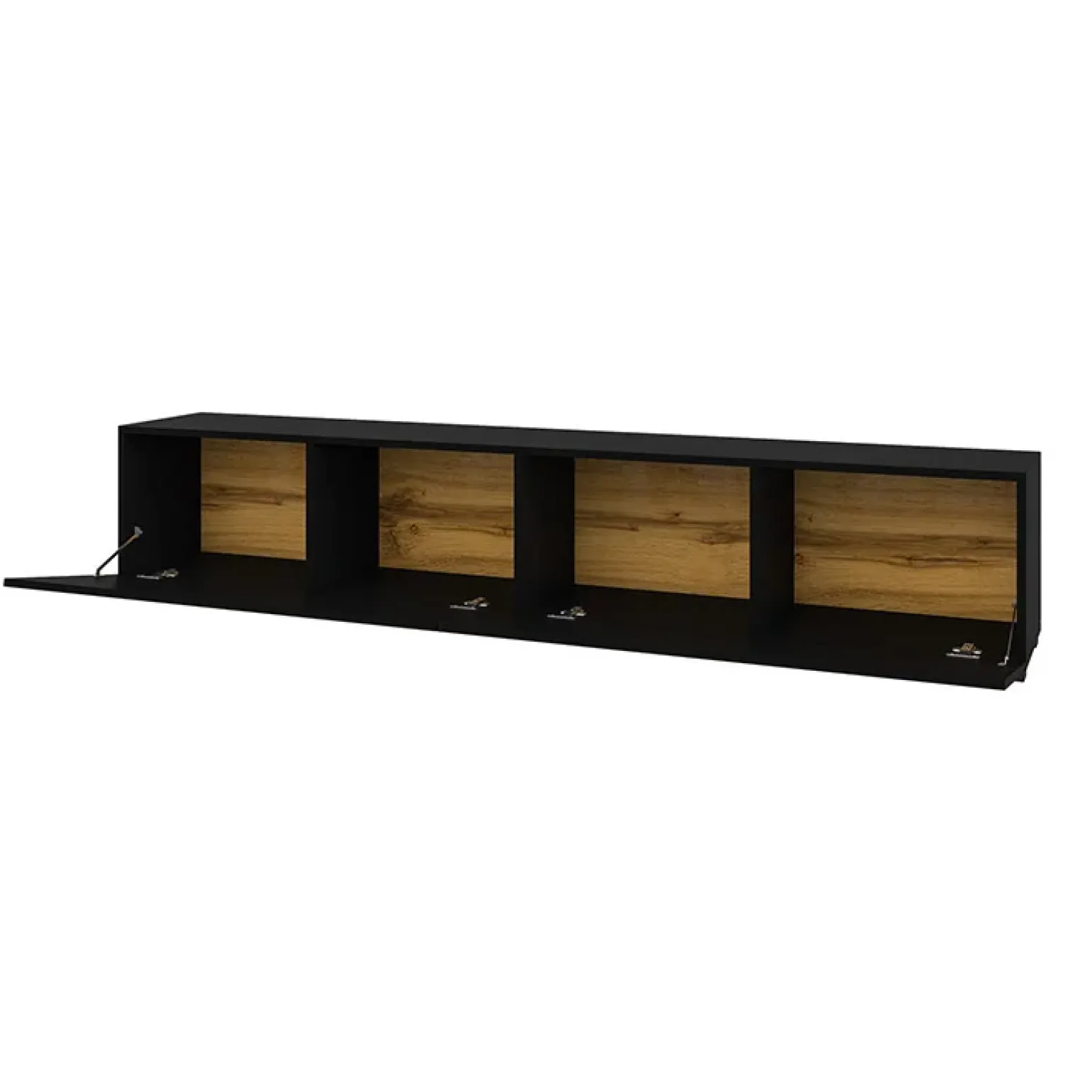 Parete attrezzata sospesa 226x140h cm nero rovere Fusion 1
