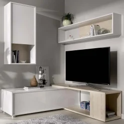Parete attrezzata 180x220h cm angolare moderna rovere bianco lucido Flip
