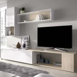 Parete attrezzata 180x220h cm angolare moderna rovere bianco lucido Flip