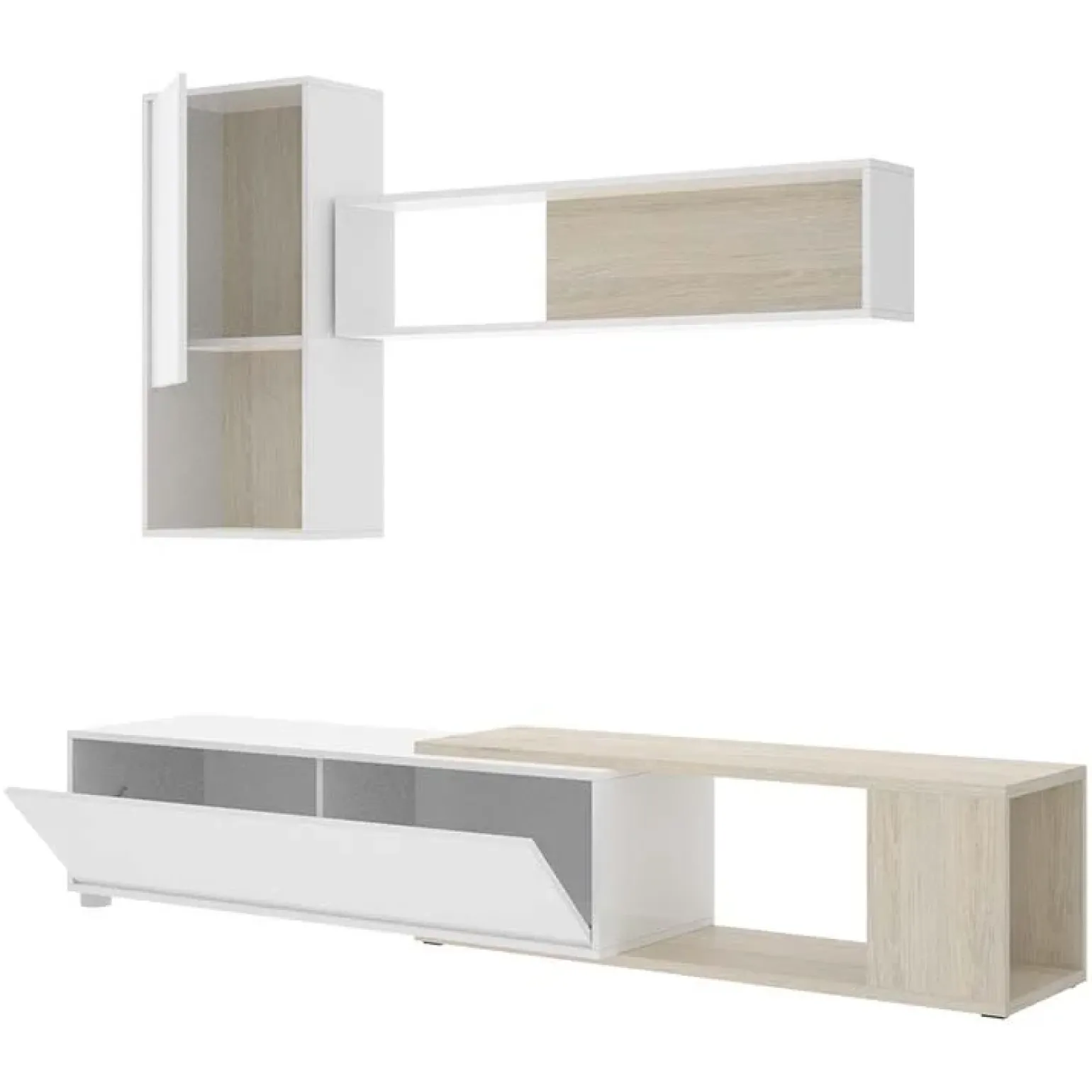 Parete attrezzata 180x220h cm angolare moderna rovere bianco lucido Flip