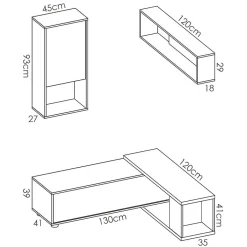 Parete attrezzata 180x220h cm angolare moderna rovere bianco lucido Flip