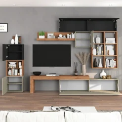 Parete attrezzata 350x200h cm antracite tortora rovere Block 3