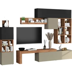 Parete attrezzata 350x200h cm antracite tortora rovere Block 3