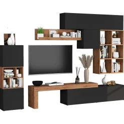 Parete attrezzata 350x200h cm antracite rovere Block 3