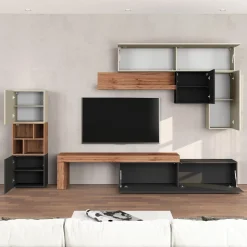 Parete attrezzata 350x200h cm antracite tortora rovere Block 1
