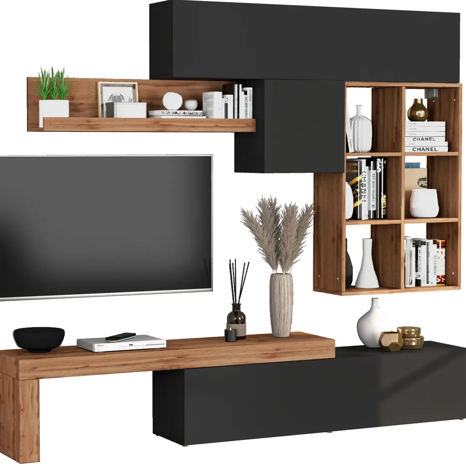 Parete attrezzata 270x200h cm antracite rovere Block 4