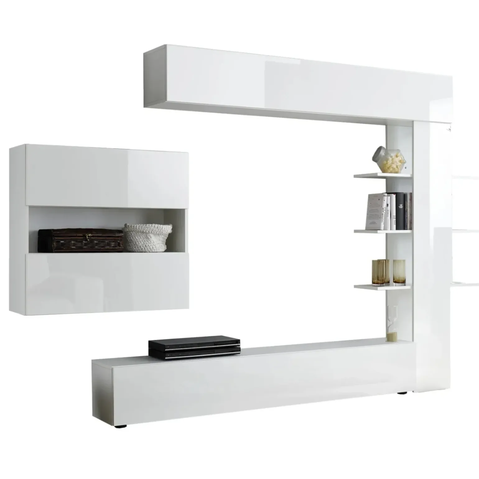 Parete attrezzata 285x187h cm bianco lucido e opaco Steppi 2