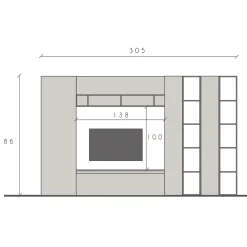 Parete attrezzata 305x186h cm bianco lucido rovere scuro Sunset 36