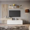 Parete attrezzata 205x200h cm bianco lucido con pannello cannettato rovere Rovella