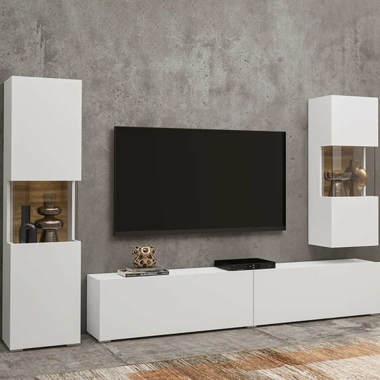Parete attrezzata 226x140h cm bianco rovere Fusion 2