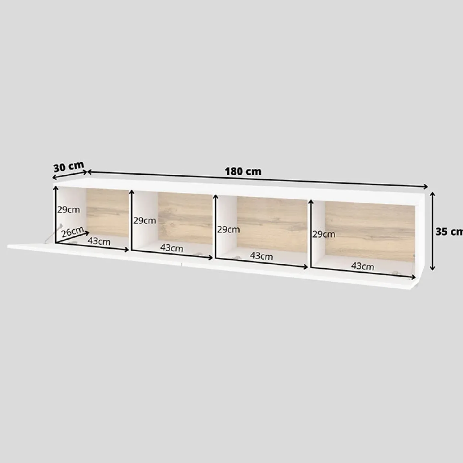 Parete attrezzata 226x140h cm bianco rovere Fusion 2