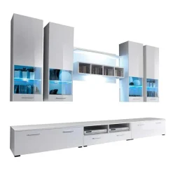 Parete attrezzata 303x190h cm bianco opaco e lucido Baltimora Gihome®
