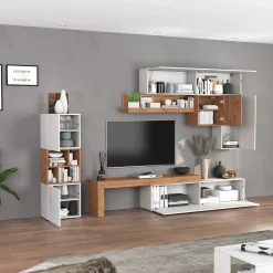 Parete attrezzata 350x200h cm bianco lucido rovere Block 1
