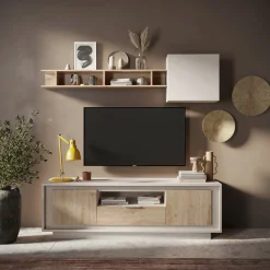 Parete attrezzata 180x200h cm beige rovere chiaro Deluxe