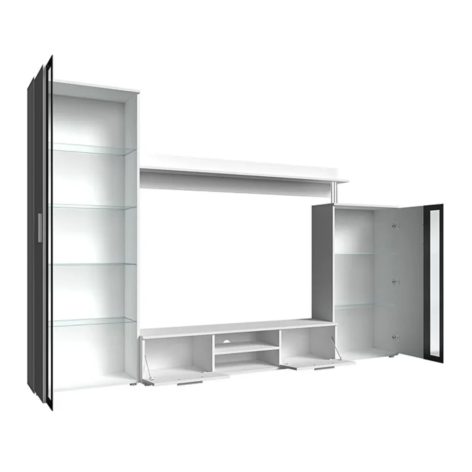 Parete attrezzata 256x182h cm bianco nero Newcastle