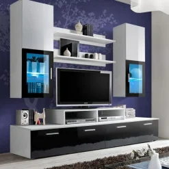 Parete attrezzata 200x225h cm bianco nero lucido Orlando Gihome®