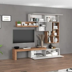 Parete attrezzata 270x200h cm bianco lucido rovere Block 4