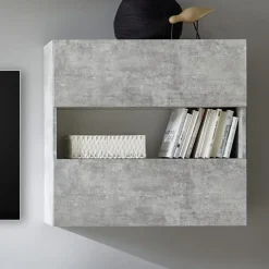 Parete attrezzata 285x187h cm bianco lucido e opaco cemento Steppi 2