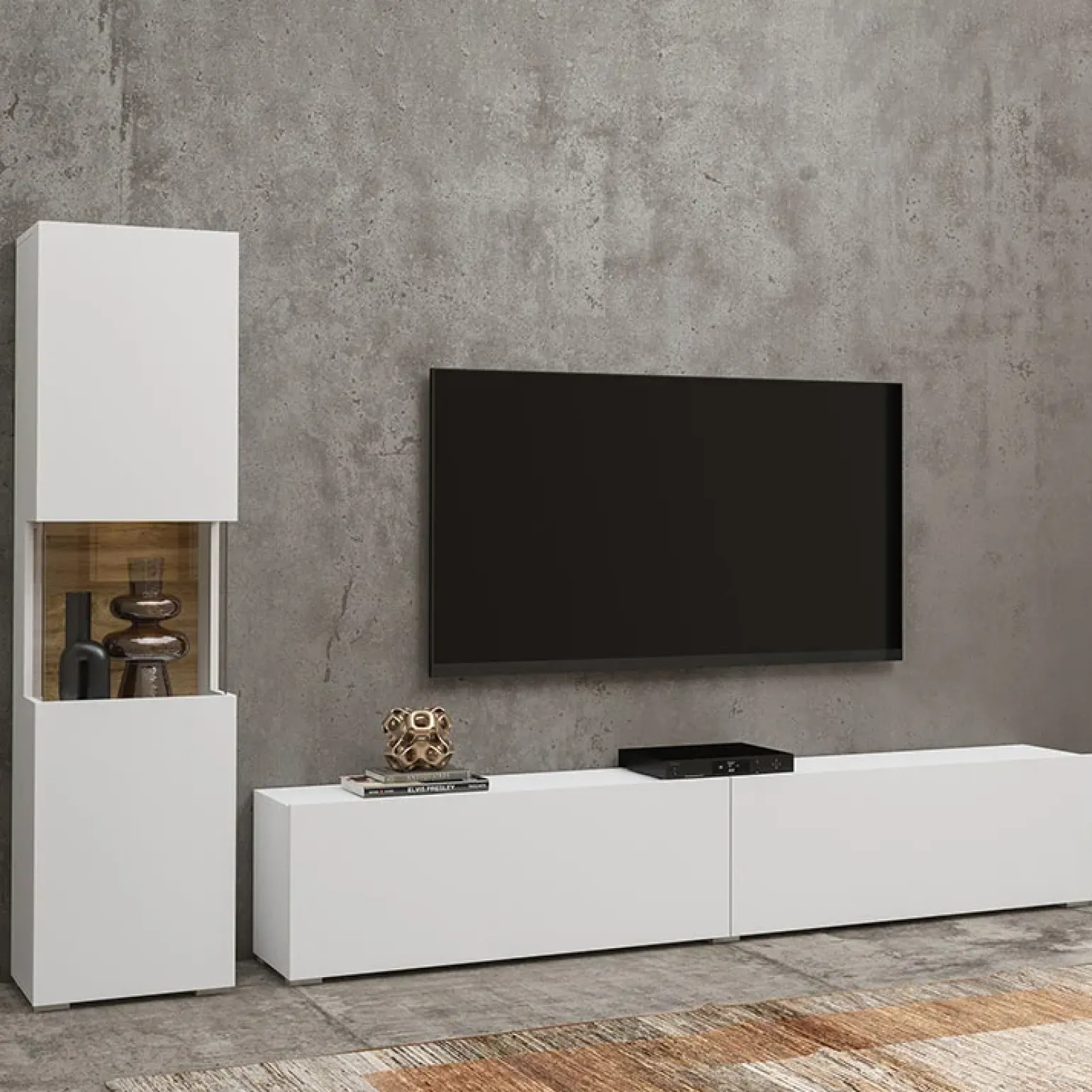 Parete attrezzata 226x140h cm bianco rovere Fusion 1