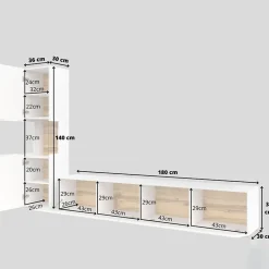 Parete attrezzata 226x140h cm bianco rovere Fusion 1