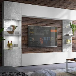 Parete attrezzata 250x187h cm con led bianco cemento Gracia