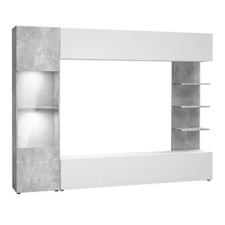 Parete attrezzata 250x187h cm con led bianco cemento Gracia