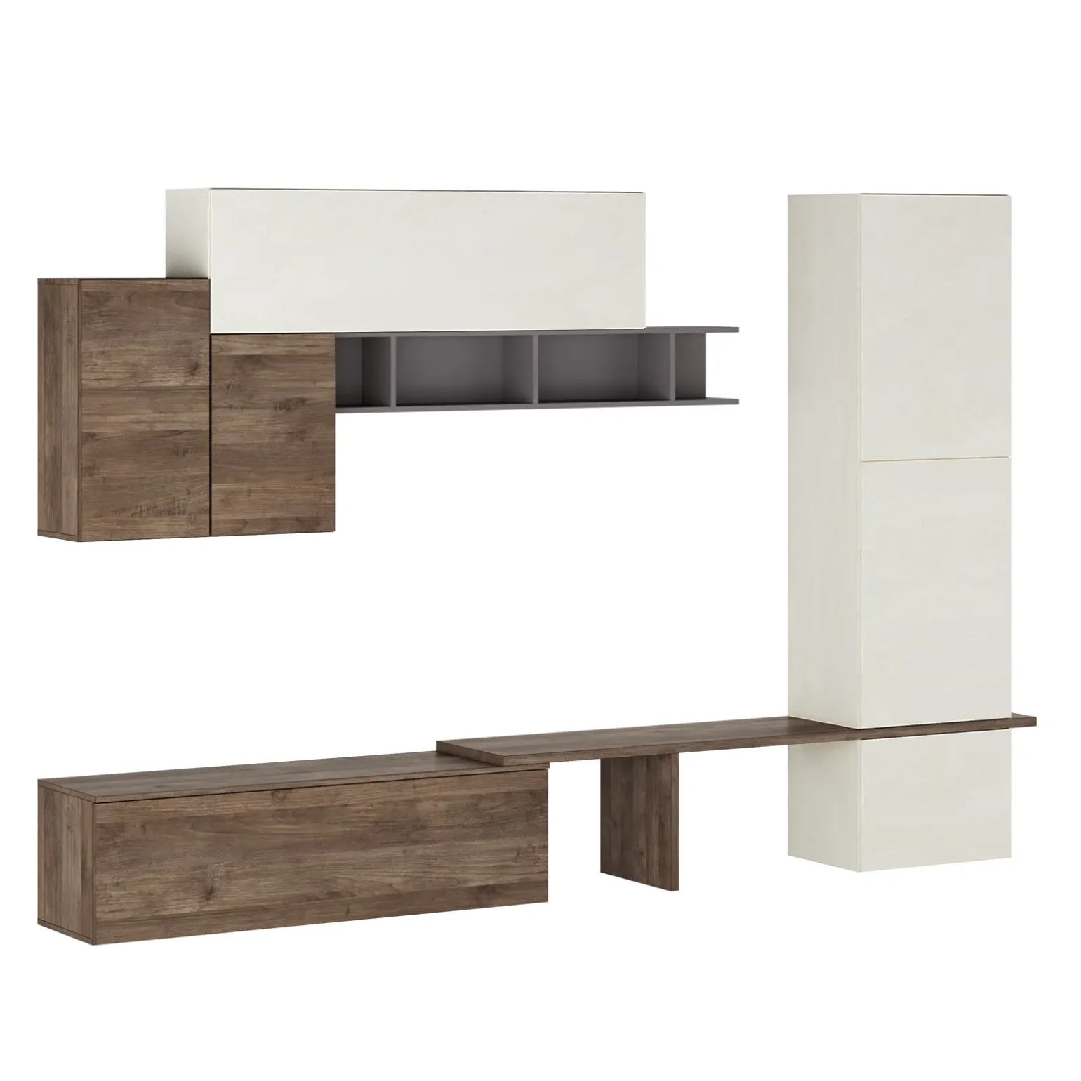 Parete attrezzata 300x223h cm moderna soggiorno noce bianco Britto