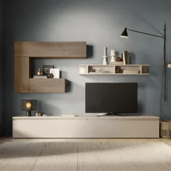 Parete attrezzata 276x190h cm moderna beige rovere chiaro Sunset 65