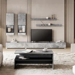 Parete attrezzata 270x176h cm moderna grigio cemento Emotion Gihome®