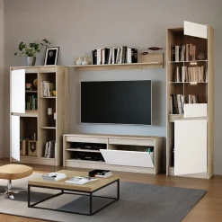 Parete attrezzata 260x181h cm moderna bianco opaco rovere sonoma Himal
